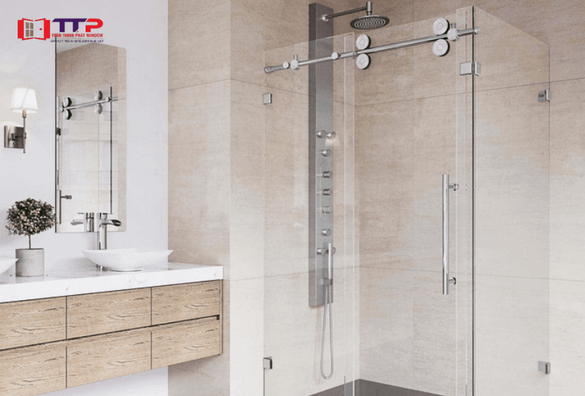 Cửa kính cường lực phòng tắm mở lùa treo