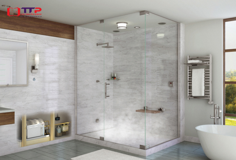 Cửa kính cường lực phòng tắm mở quay vuông góc