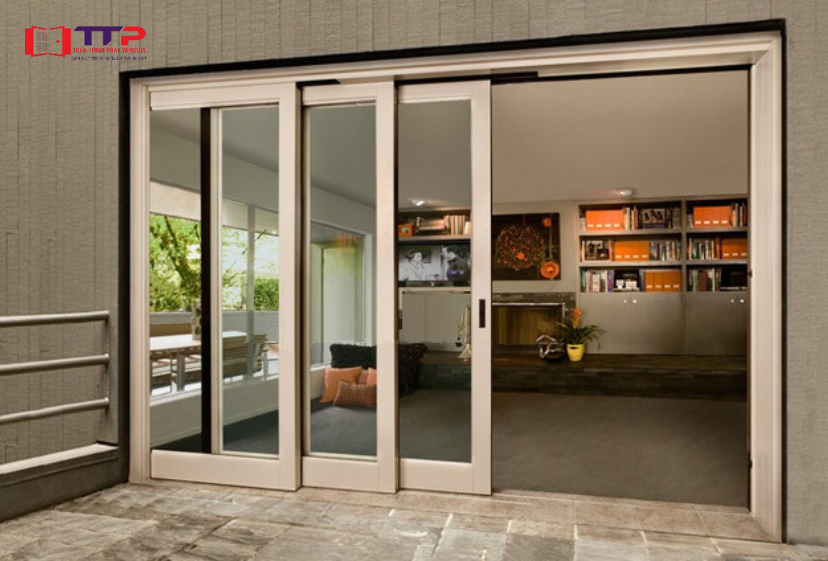 Cửa kính cường lực lùa 3 cánh phòng làm việc