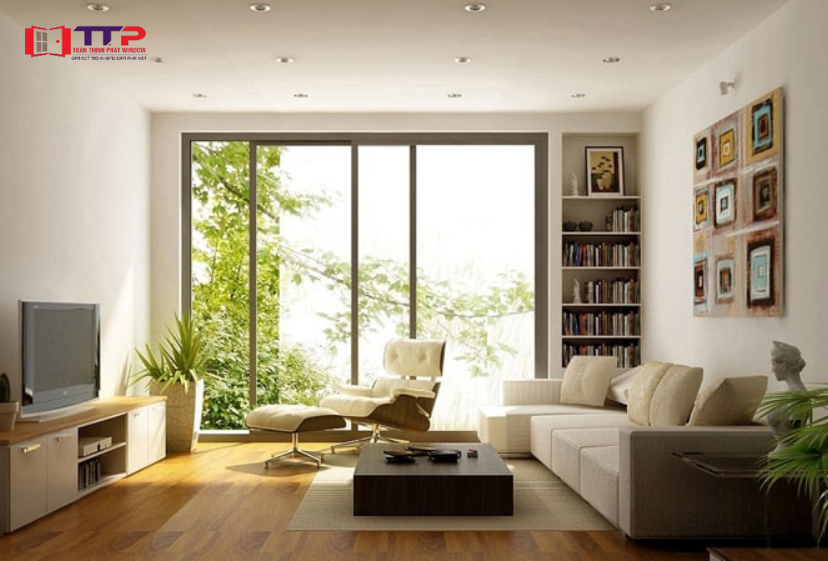 Cửa kính cường lực phòng khách lùa 2 cánh