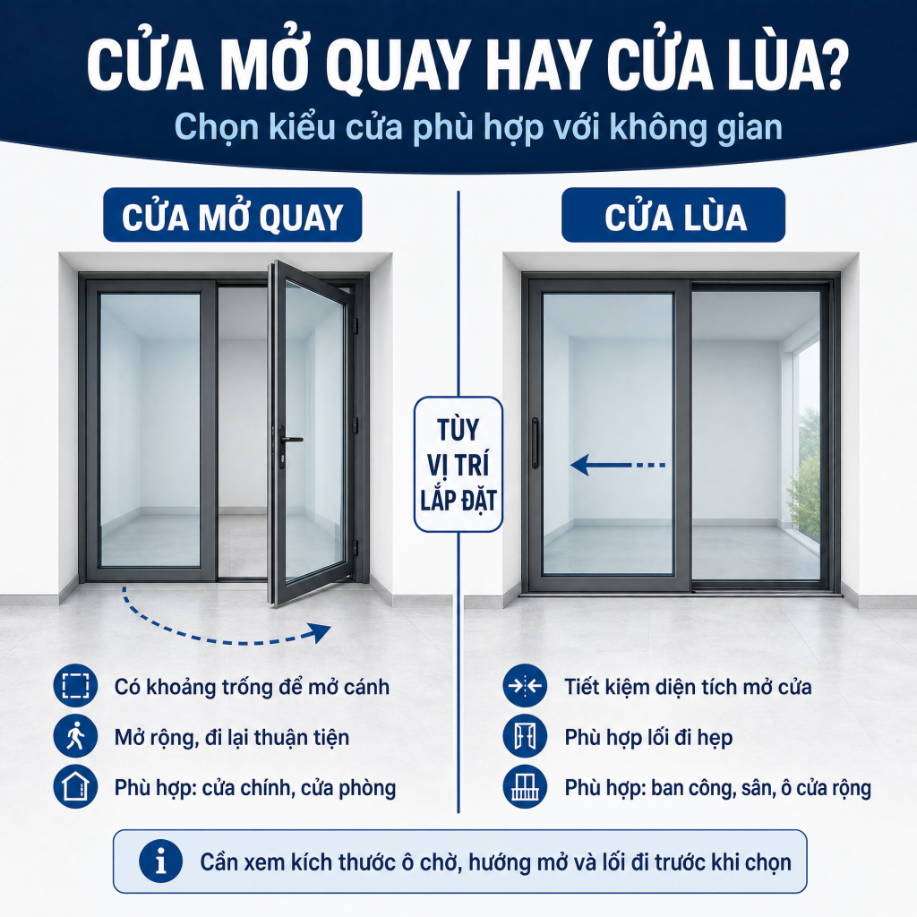 cửa mở quay hay cửa lùa